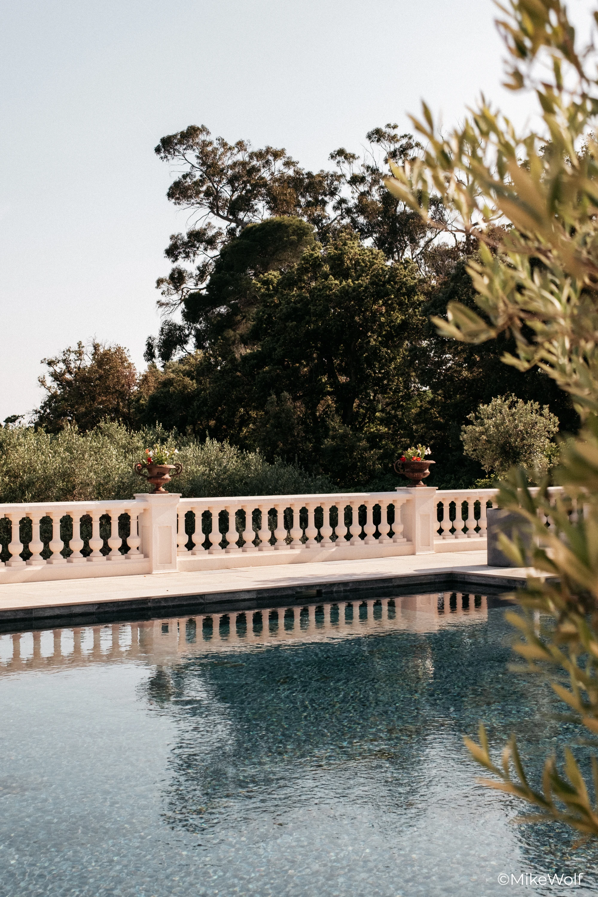 The terrace and its pool at golden hour
