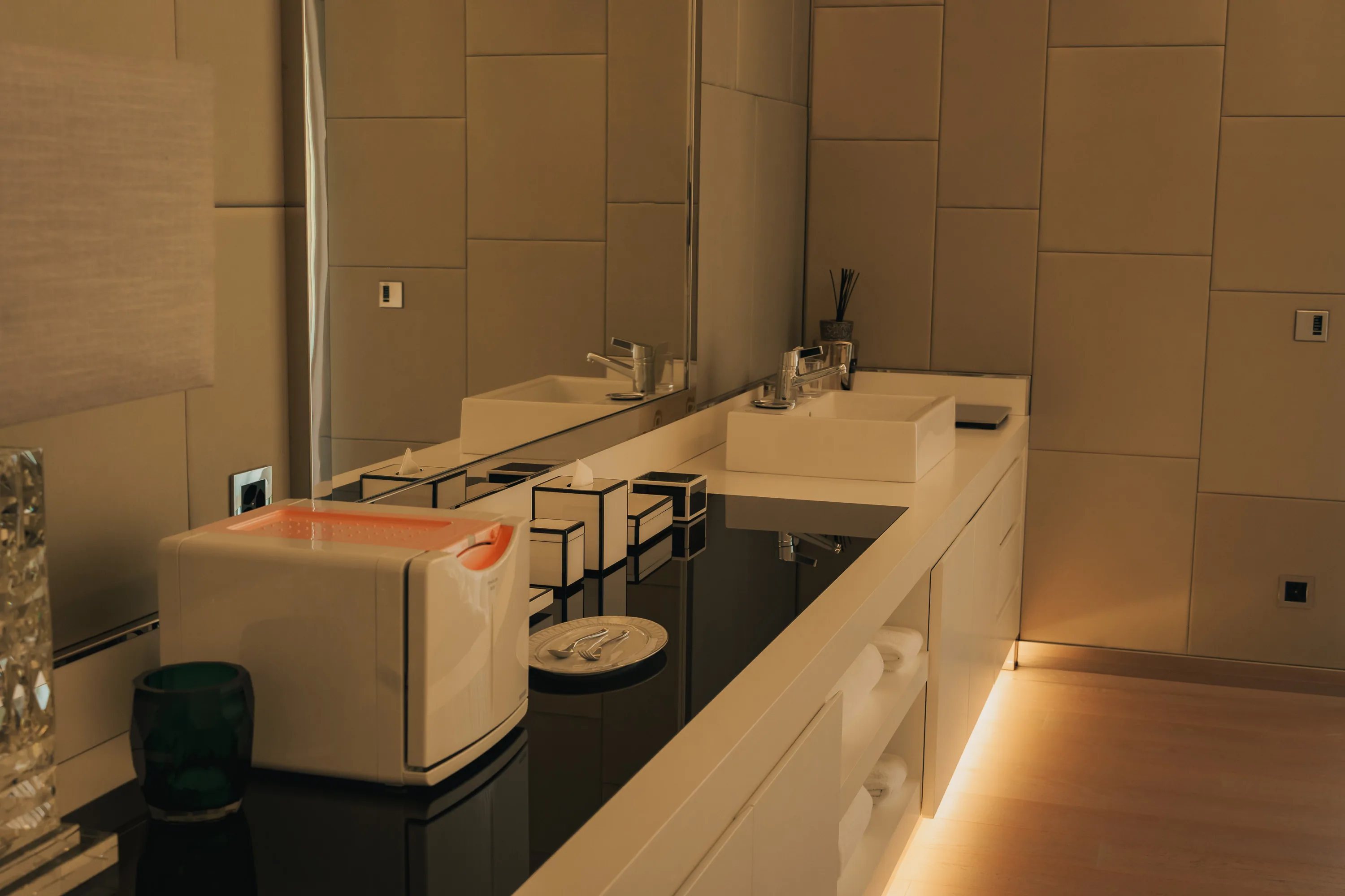 The spa suite of the residence, lit low